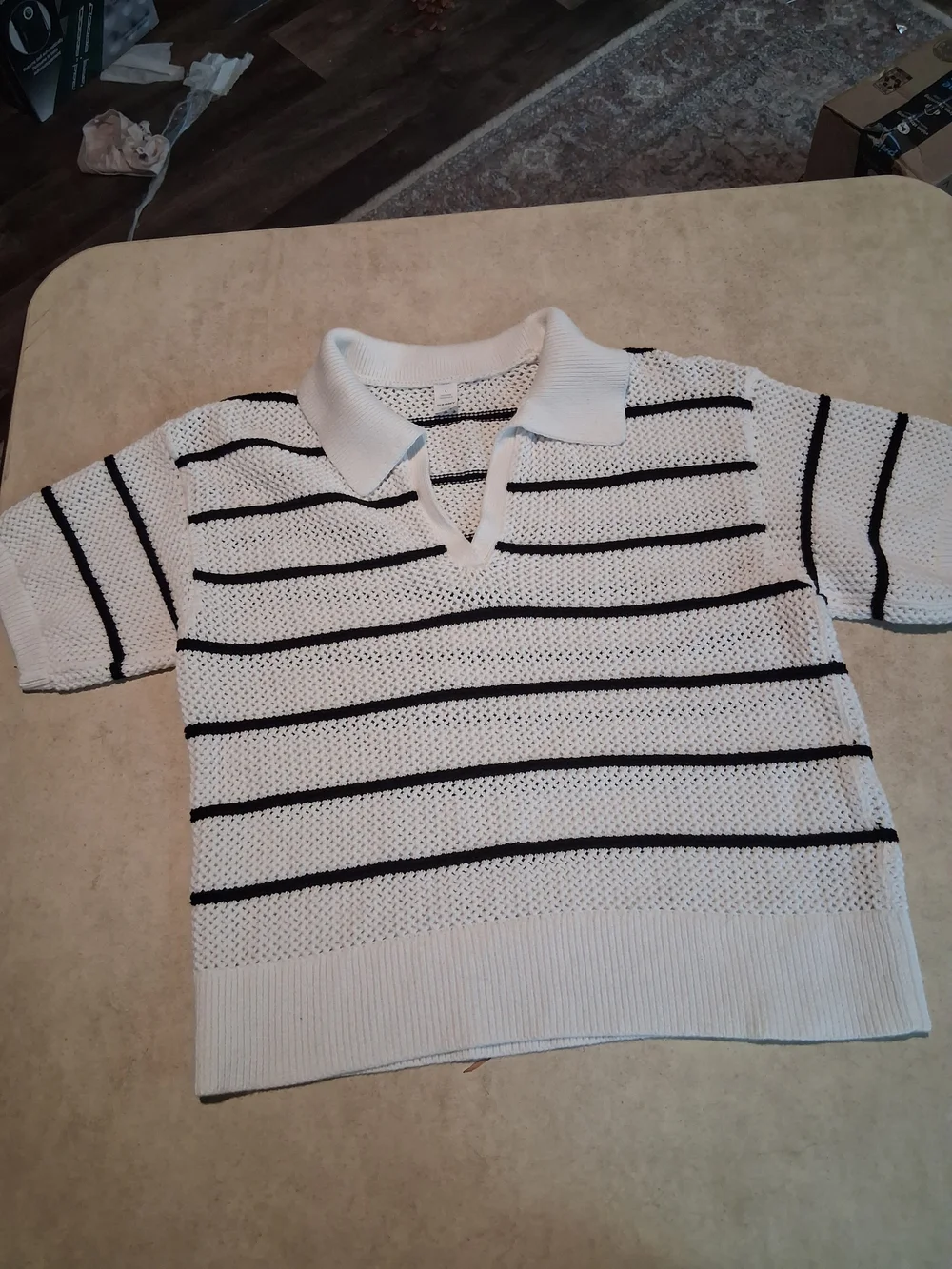 Old Navy White Polo Top with Black Stripes - Women